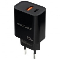 Nanocable Cargador USB-C/PD+USB-A/QC 20W Negro