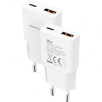 Nanocable Cargador USB-C/PD + USB-A/QC 20W Blanco