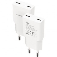 Nanocable Cargador 2xUSB-C/PD 20W  Blanco