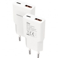 Nanocable Cargador USB-C/PD + USB-A/QC 25W Blanco