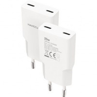 Nanocable Cargador 2xUSB-C/PD 25W  Blanco