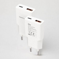 Nanocable Cargador USB-C/PD + USB-A/QC 30W Blanco