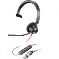 Auricular Poly Blackwire 3310 para Microsoft Teams + Adaptador USB-C/A/ con...