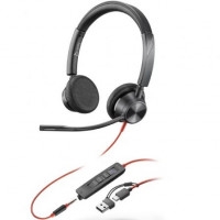 Auriculares Poly Blackwire 3225 para Microsoft Teams + 3.5 mm + Adaptador USB-C/A/ con Micrófono/ Jack 3.5 - USB Tipo-C/ Negros