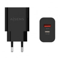 Aisens Cargador 20W USB-C PD3.0 USB-A QC3.0 Negro