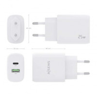 Aisens Cargador USB-C PD3.0 USB-A QC3.0 25W Blanco