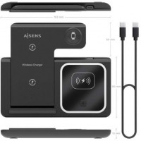 AISENS Cargador inalambrico USB-C 3 EN1 15w NEGRO