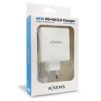 CARGADOR USB-C PD3.0 + USB-A QC3.0 AISENS BLANCO