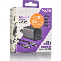 Cargador GaN de Portátil NGS BUD65W-AC para Acer/ 1xUSB Tipo-C/ 65W/ Automático/ 4 Conectores/ Voltaje 5-20V