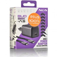 Cargador GaN de Portátil NGS BUD65W-AS para Asus/ 1xUSB Tipo-C/ 65W/ Automático/ 8 Conectores/ Voltaje 5-20V