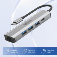 iggual Hub tipo C 4 puertos 3xUSB + RJ45 + tipo C