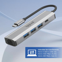 iggual Hub tipo C 4 puertos 3xUSB + RJ45 + tipo C