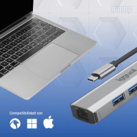 iggual Hub tipo C 4 puertos 3xUSB + RJ45 + tipo C