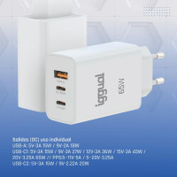 iggual Cargador triple USB-A + 2 x tipo C GaN 65W