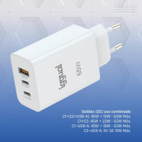 iggual Cargador triple USB-A + 2 x tipo C GaN 65W
