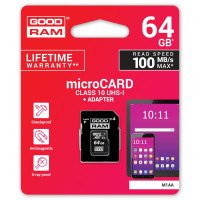 MEM MICRO SD 64GB GOODRAM M1AA CL10 UHS-I+ADAPT MEM MICRO SD 64GB GOODRAM M1AA CL10 UHS-I+ADAPT M1AA-0640R12 M1AA-0640R12