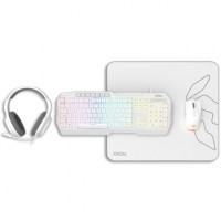 Pack Gaming Krom Kenta/ Teclado RGB + Ratón + Alfombrilla + Auriculares/ Blanco