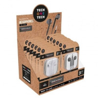 Expositor de Auriculares Tech One Tech EarTECH TEC1003  con Micrófono Jack 3.5 Incluye 6 Auriculares brancos y 6 Auriculares Pretos