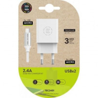 CARGADOR DOBLE + CABLE MICRO USB TECH ONE TECH CARGADOR DOBLE + CABLE MICRO USB TECH ONE TECH PARA ANDORID BLANCO TEC2401