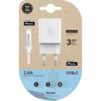 carregador doble branco + cable de Nylon con conector Micro-USB de 2.4 A para iPhone.