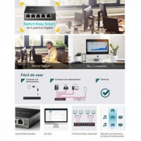 SWITCH EASY SMART TP-LINK TL-SG105E - 5*PUERTOS RJ45 101001000 - MDIMDIX AUTOMÁTICO - SIN VENTILADOR - CARCASA METALICA - PLUG AND PLAY