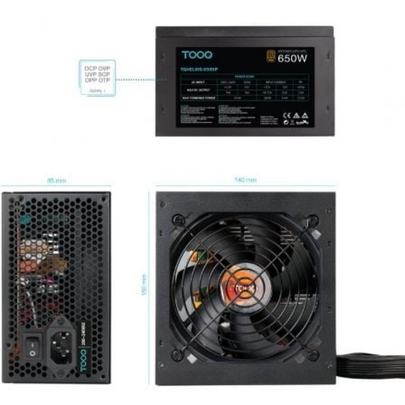 FUENTE ALIMENTACION 650W TOOQ PFC-ACTIVO 80+BRONZE 12CM ATX - miniatura 3