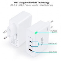 Tooq Cargador pared GAN 2xUSB-C 1xUSB-A 100W