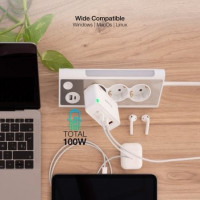 Tooq Cargador pared GAN 2xUSB-C 1xUSB-A 100W