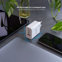 Tooq Cargador pared GAN 2USB-C/PD+USB-A/QC 65W