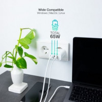 Tooq Cargador pared GAN 2USB-C/PD+USB-A/QC 65W