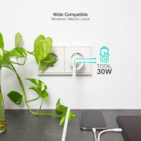 Tooq Cargador pared GAN USB-C/PD+USB-A/QC 30W