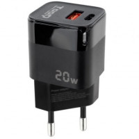 Tooq Cargador pared USB-C PD +USB-A QC 20W Negro