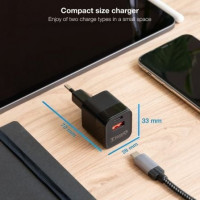 Tooq Cargador pared USB-C PD +USB-A QC 20W Negro